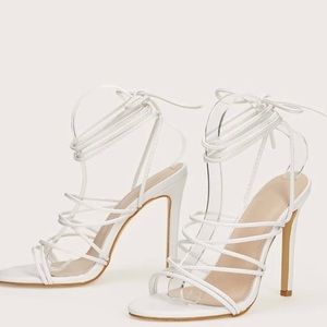 White Lace up heels